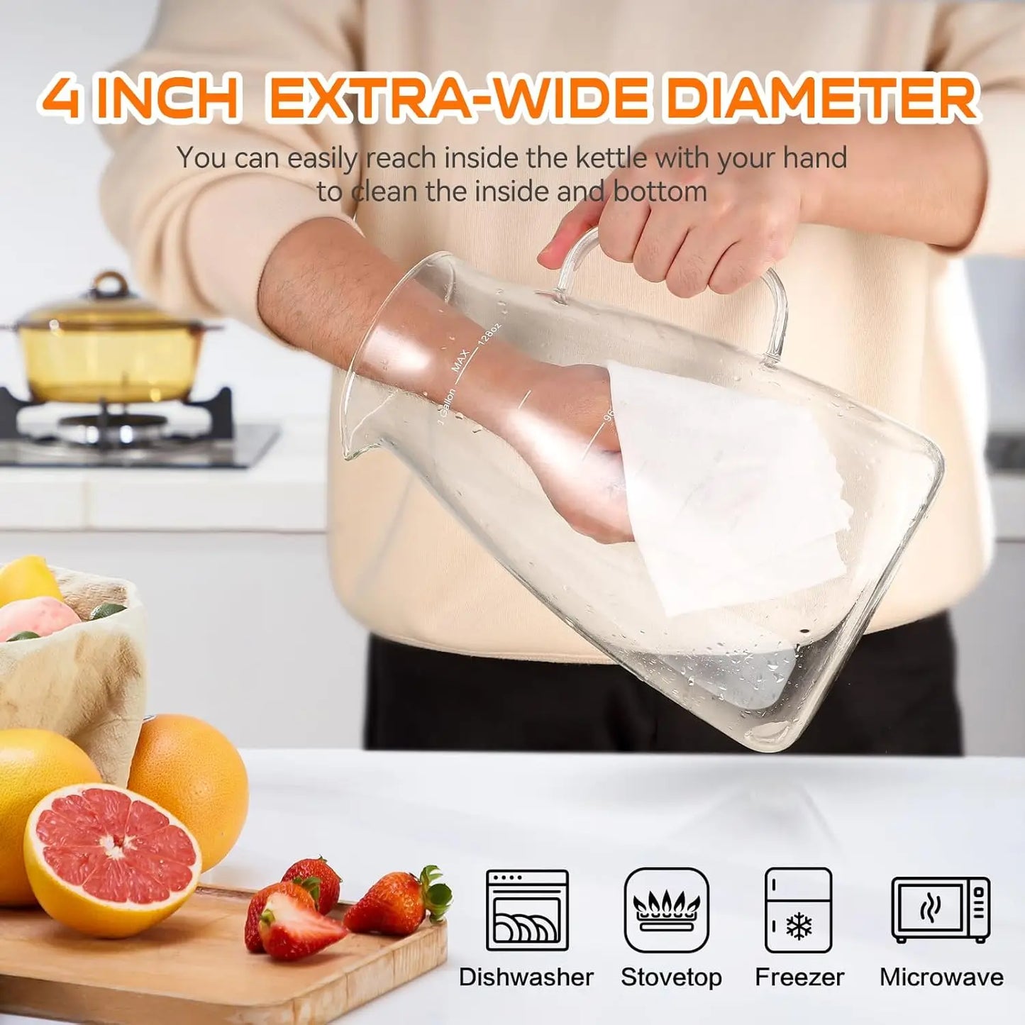 Glass Pitcher With Lid Wide Mouth For Hot Cold Drinks