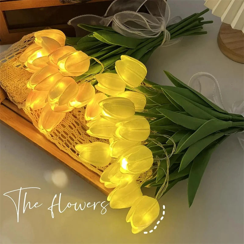 Artificial Tulips With LED Light Night Table Lamp Decor Gifts