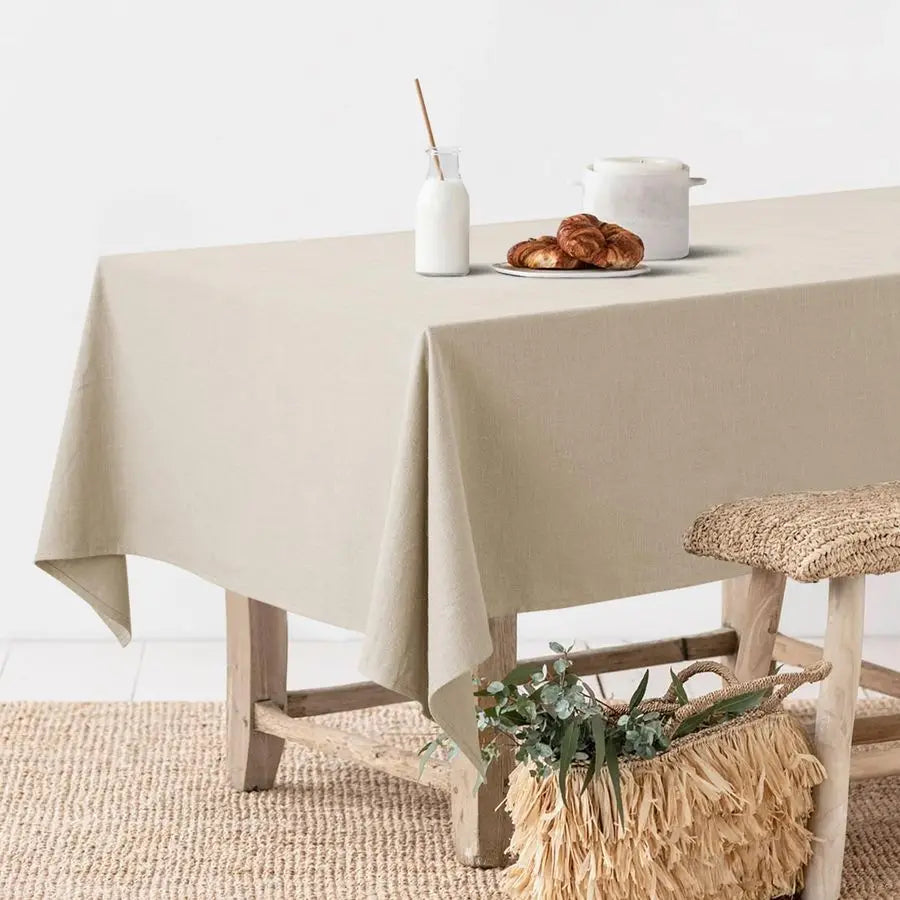 Natural Linen Cotton Blend Tablecloth Waterproof Stain-Resistant Farmhouse