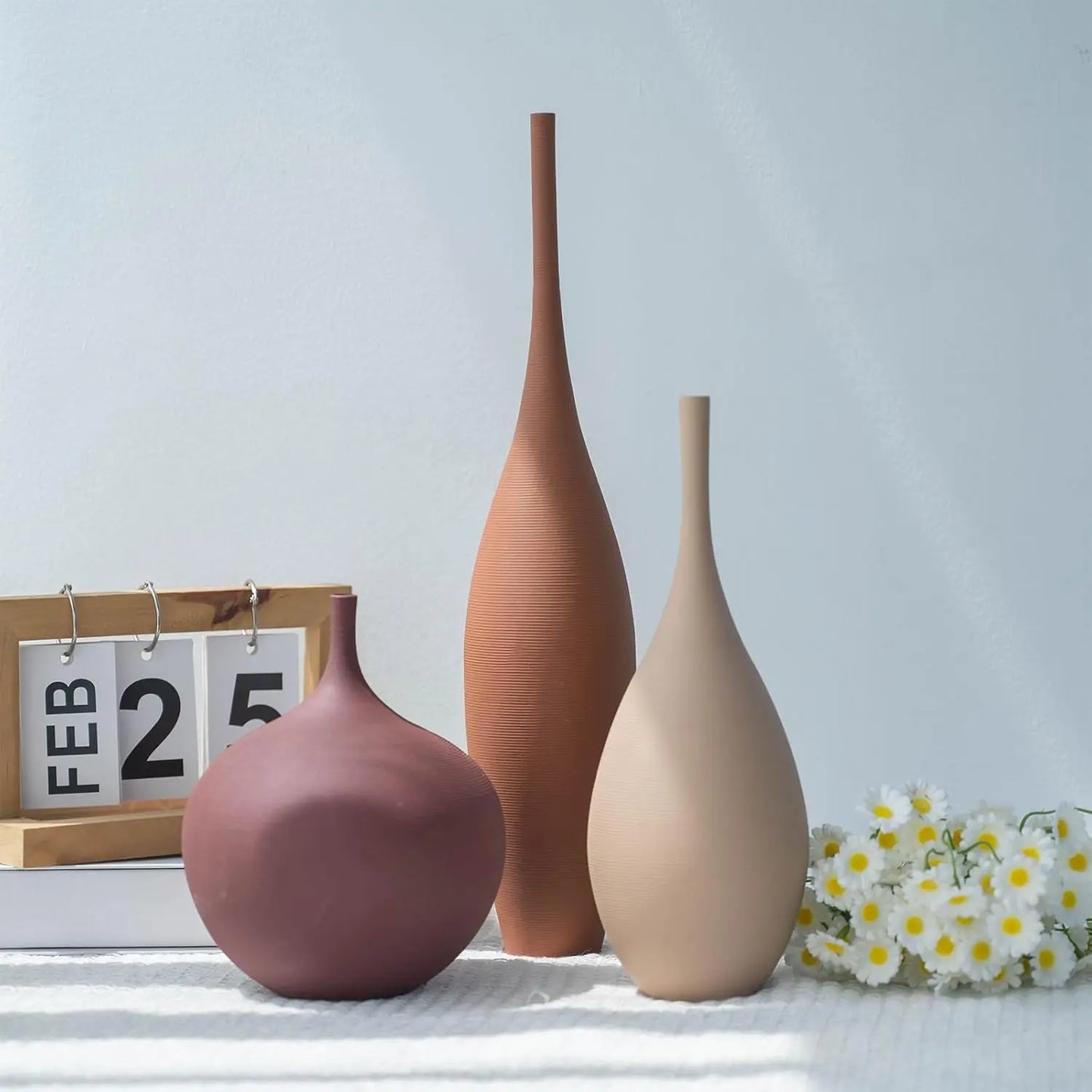 Set Of 3 Modern Ceramic Vases For Farmhouse Minimalist Decor