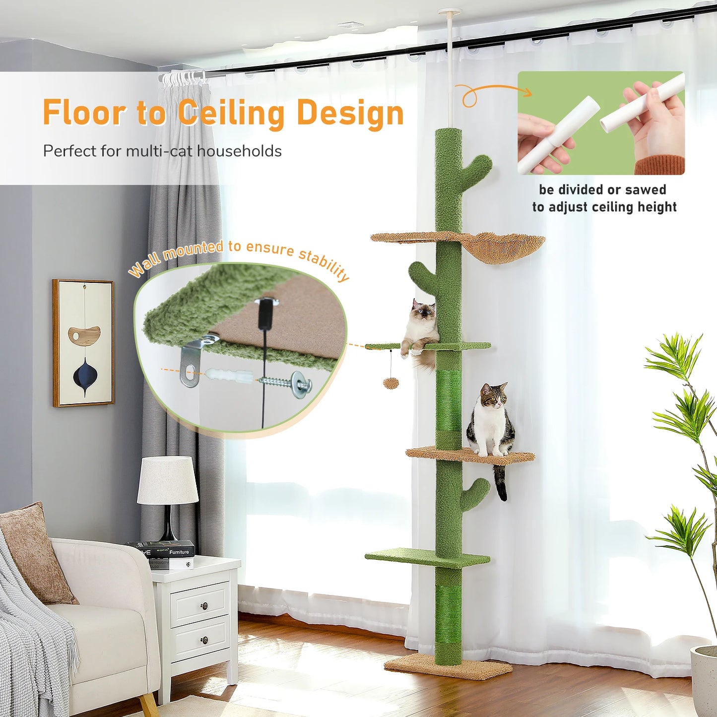 PEQULTICN Adjustable Cat Tree With Scratching Posts And Hammock