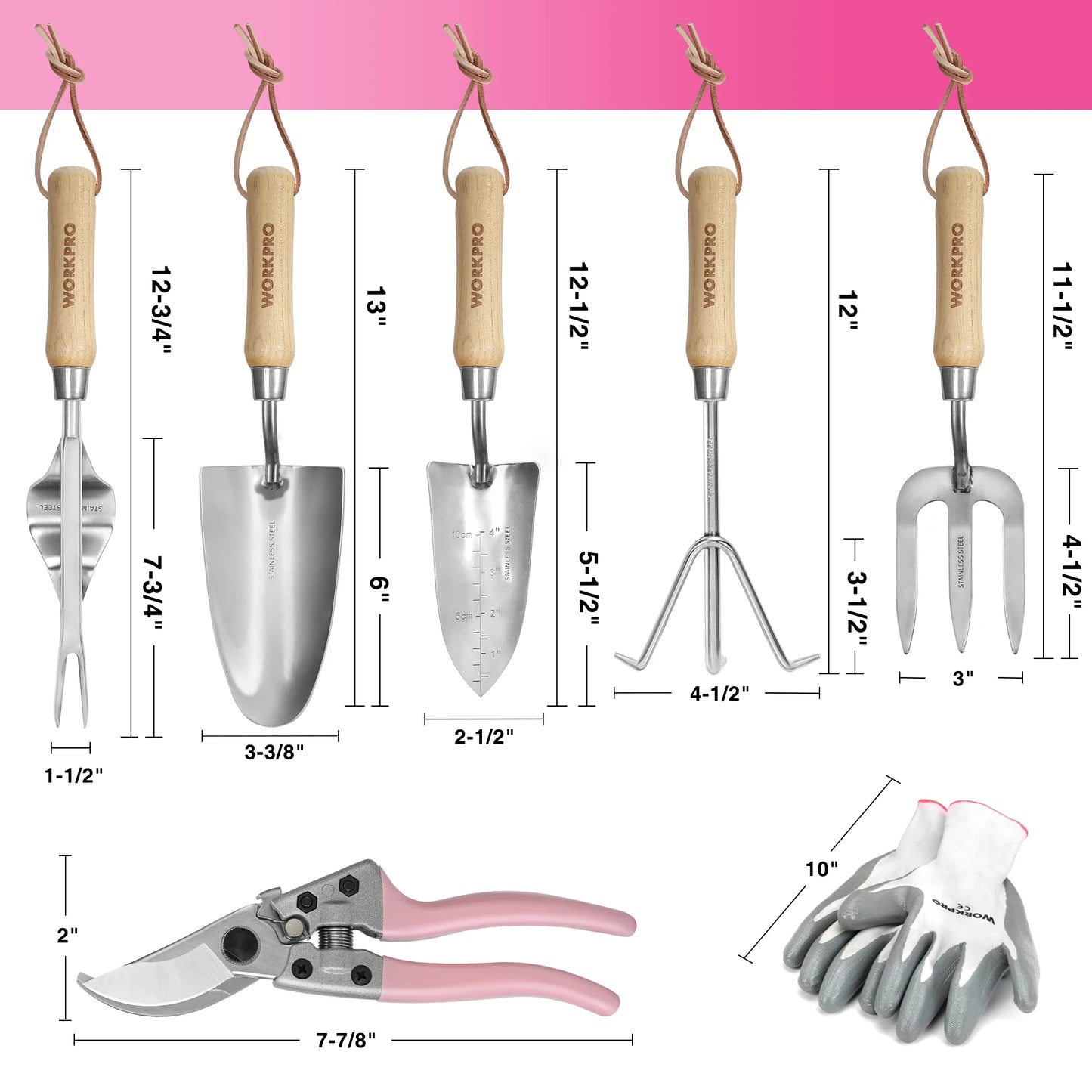 WORKPRO Garden Tool Set With Stainless Steel And Wood Handles