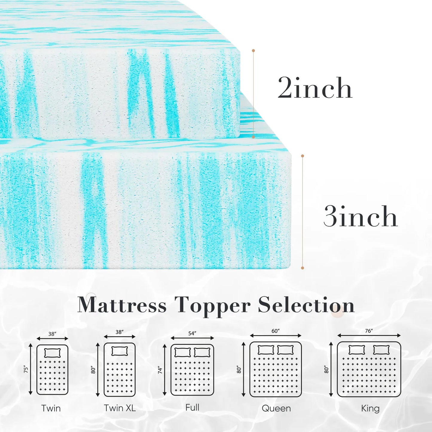 JHK Gel Memory Foam Mattress Topper Cooling For Bedroom Comfort