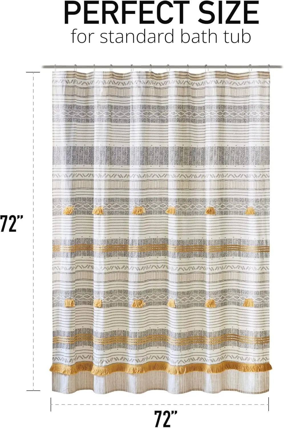 Boho Chic Cotton Shower Curtain With Tassel Trim For Bath