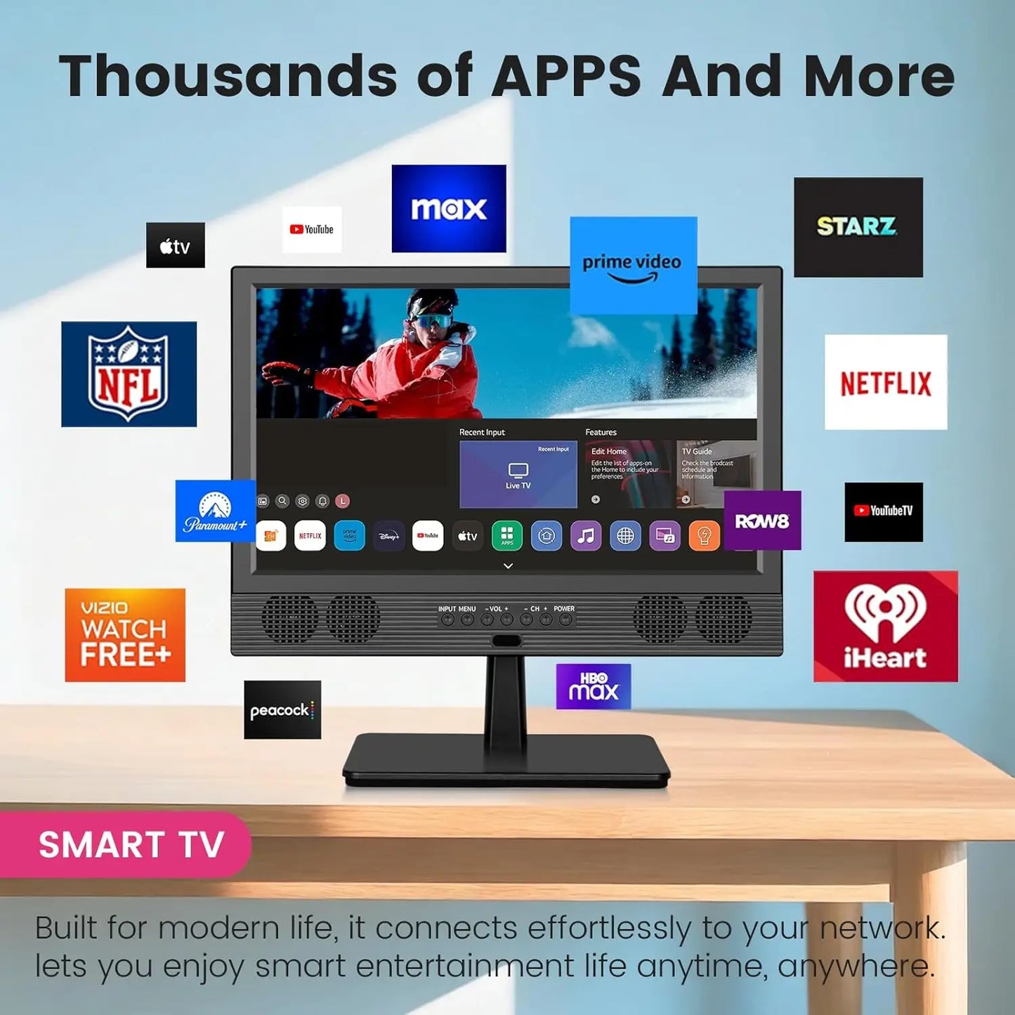 Portable Smart TV With HD Screen Built-In Apps HDMI USB