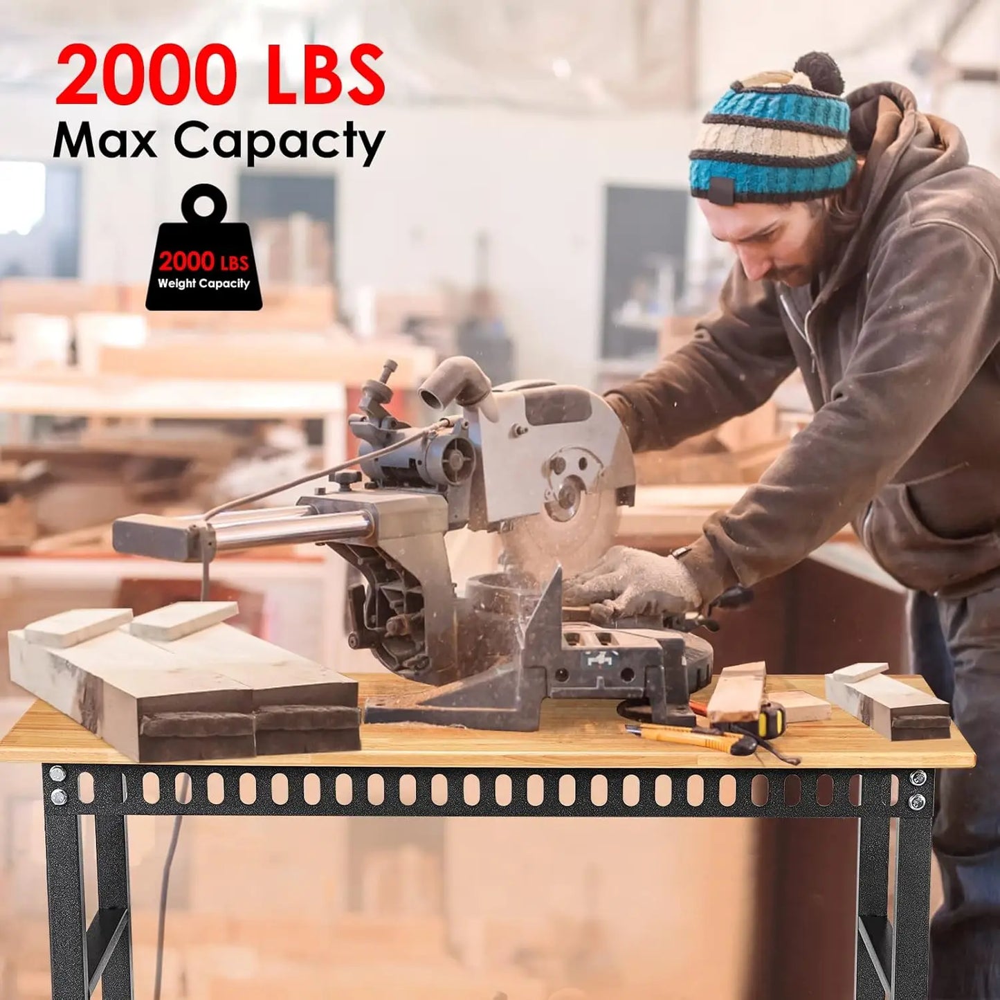 Adjustable Heavy Duty Workbench With Power Outlet 2000 Lbs Capacity
