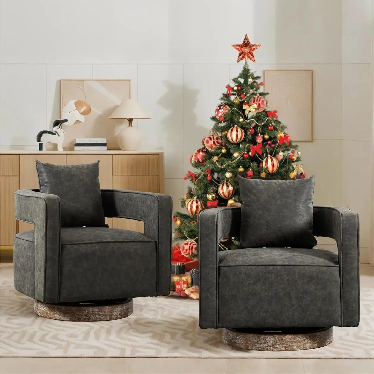 Upholstered Swivel Accent Chair Set Of 2 Open Back Barrel Chair
