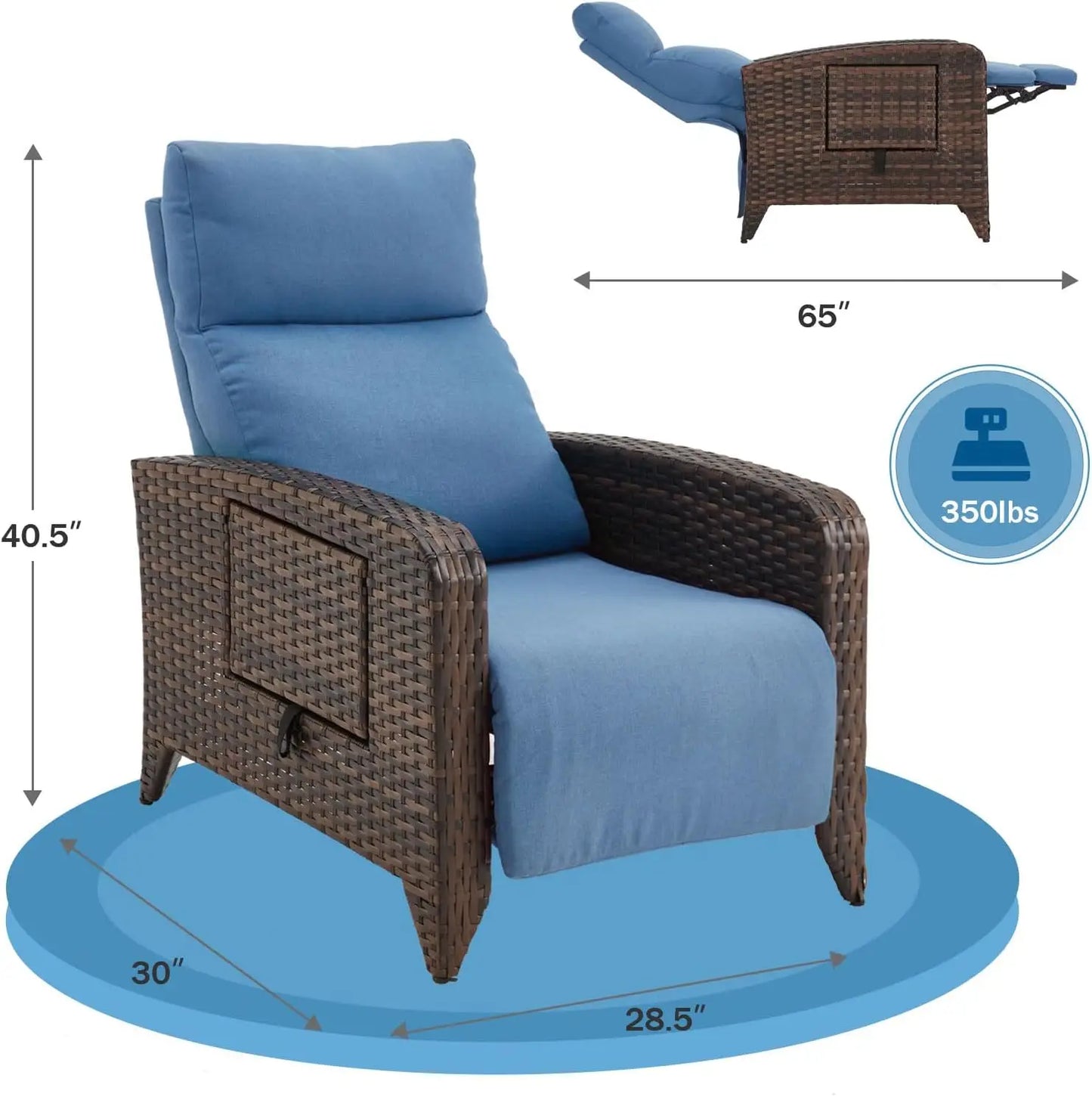 Outdoor Wicker Recliner Chair With Adjustable Backrest To 150 Degrees