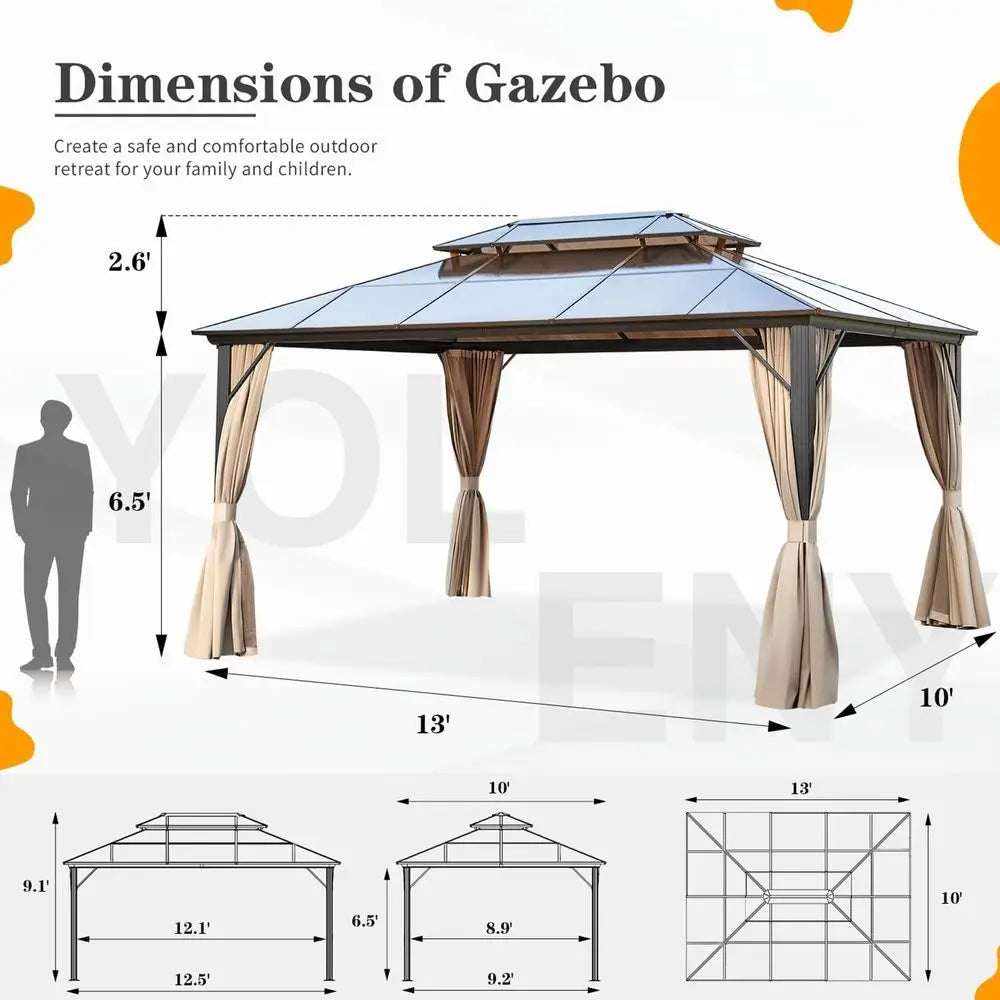 Durable Outdoor Gazebo With Double Roof Curtains Mosquito Netting