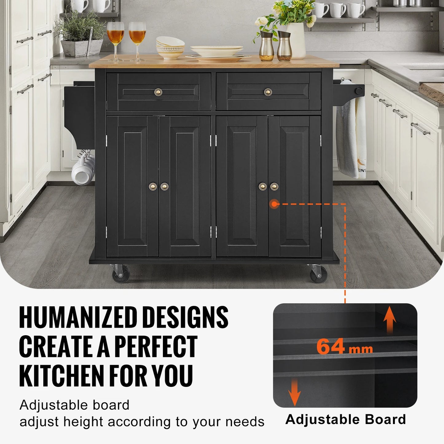 Succebuy Kitchen Island Cart with Wood Top and Storage