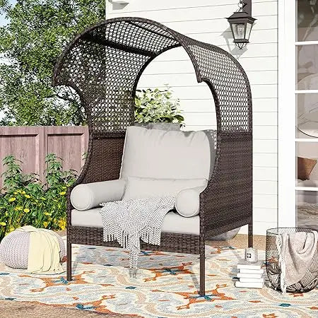 TIFICY Outdoor Rocking Chair With Footstool Papasan Egg Chair