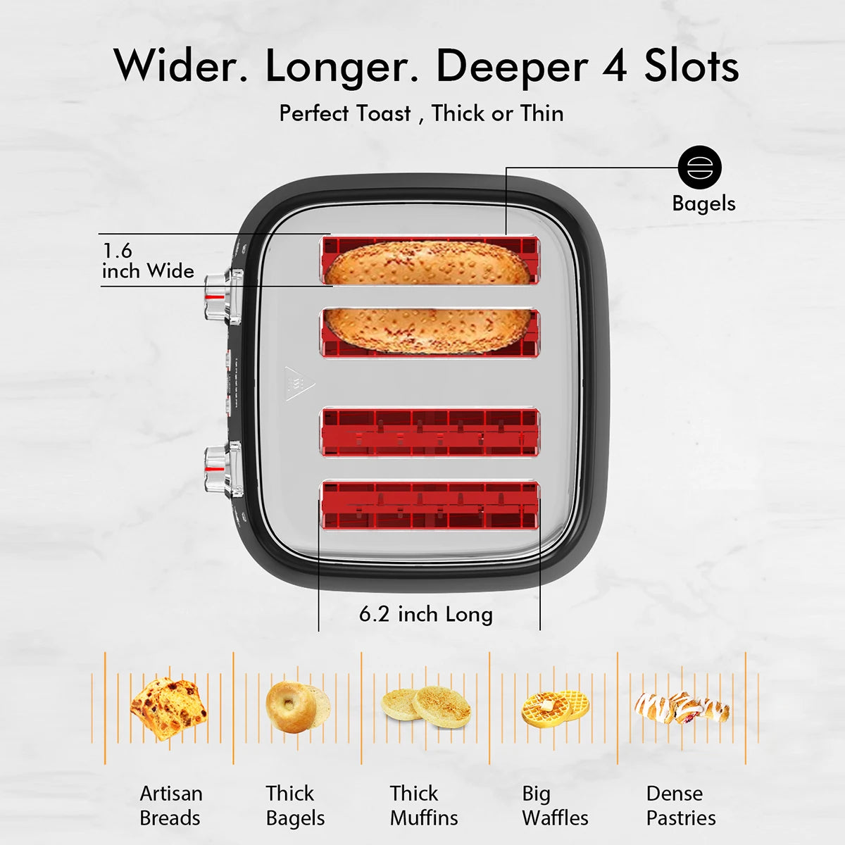SIFEN Toaster With Extra Wide Slots And 6 Shade Settings