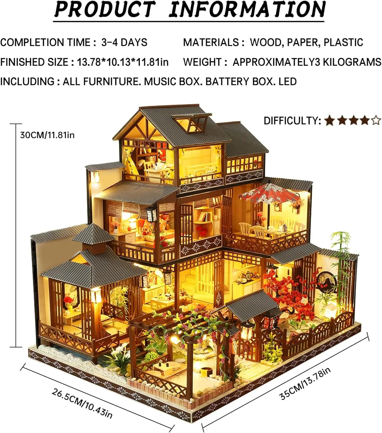 DIY Dollhouse Miniature Kit With Wooden Furniture LED Music Box