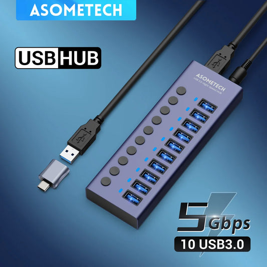 ASOMETECH USB 3.0 Hub 4 7 10 Ports PowerAdapter Pro