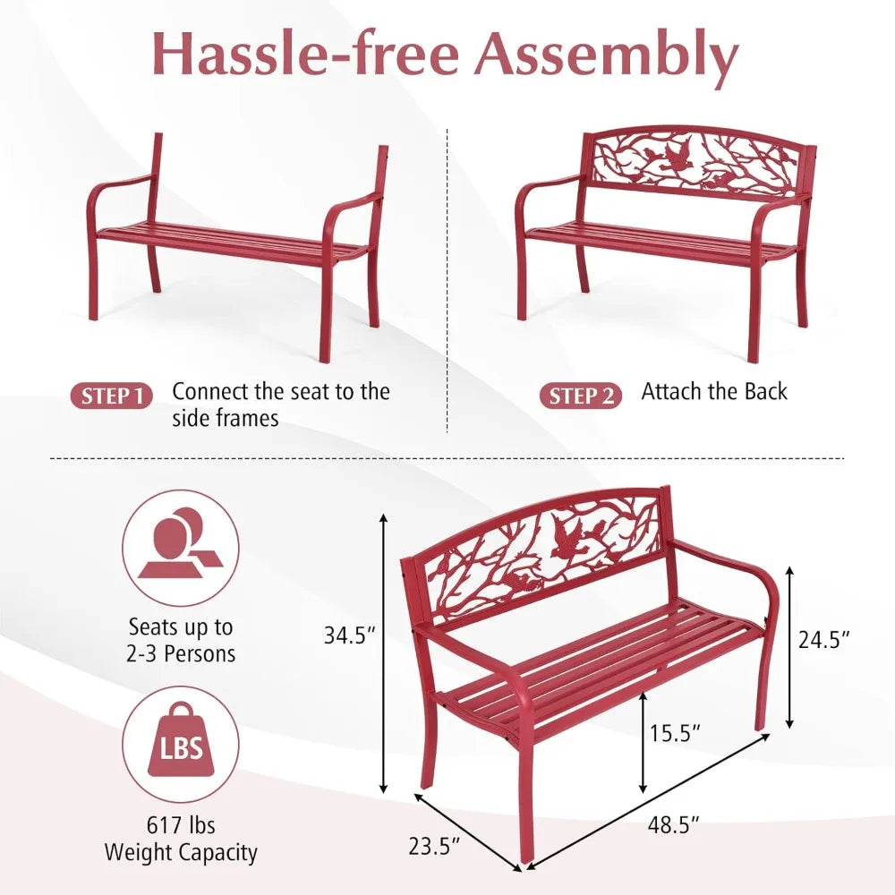 TIFICY Metal Outdoor Garden Bench With Cast Iron Back Pattern