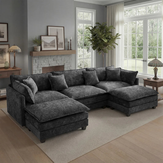 Redlife Modern Modular Sectional Sofa With Ottoman And Deep Seat