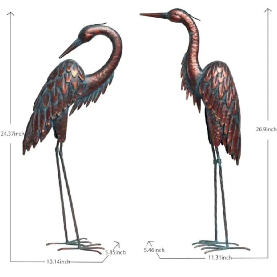 SHXI Metal Crane Statues Set Of 2 Bronze Heron Garden Decor Outdoor Weatherproof